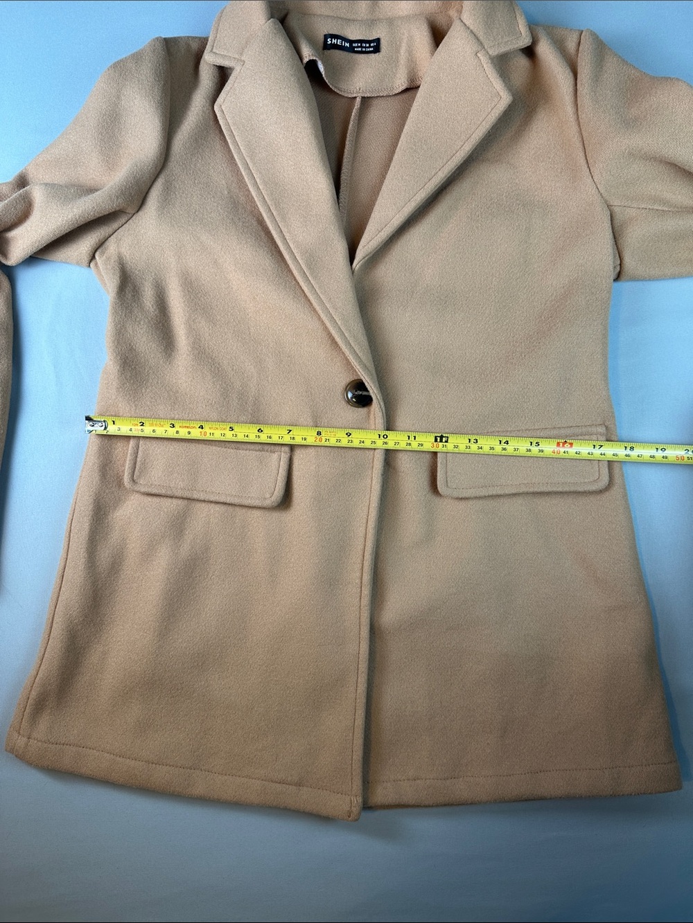 SHEIN Camel Pea Coat Women’s Medium Single-Button Notch Lapel - Picture 6 of 7